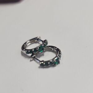 Bomb Party Silver and Green Hoop Earrings